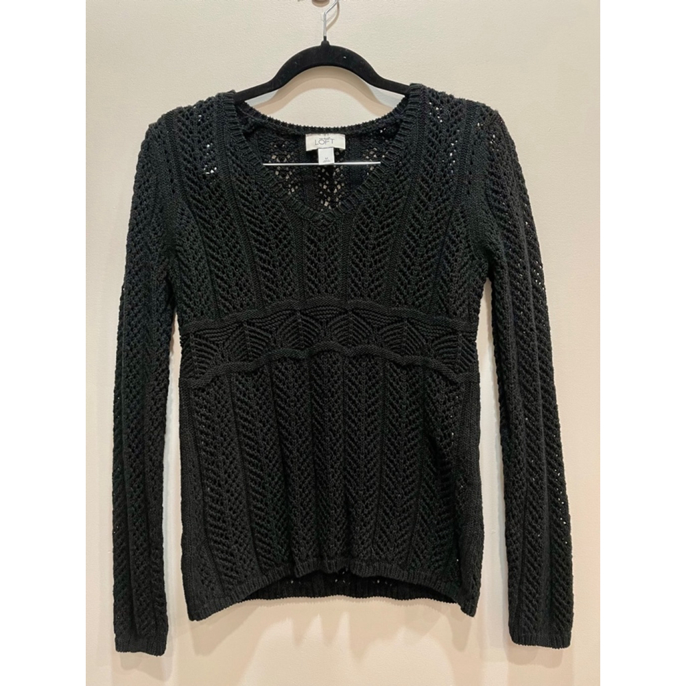 Loft Pointelle Open Knit Crochet Sweater Womens Medium Dark Fairy Whimsigoth